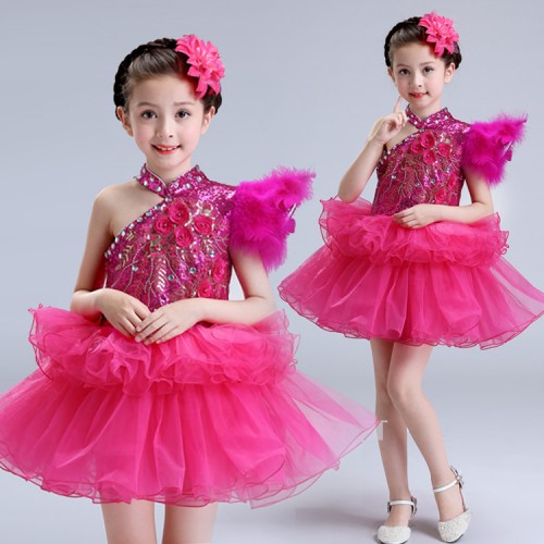 Modern dance dresses for girls children green pink jazz singers chorus stage performance princess party cosplay flower girls dresses